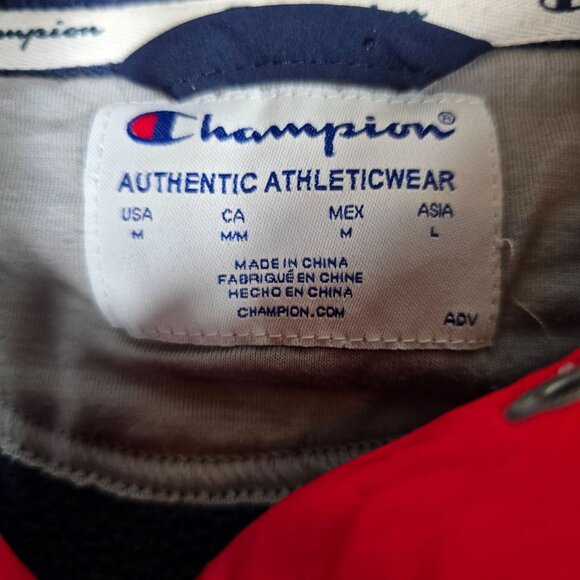 Champion 1/2 Snap‎ Pullover Fleece Jacket Medium Men's Blue Red Long Sleeve - Picture 8 of 10
